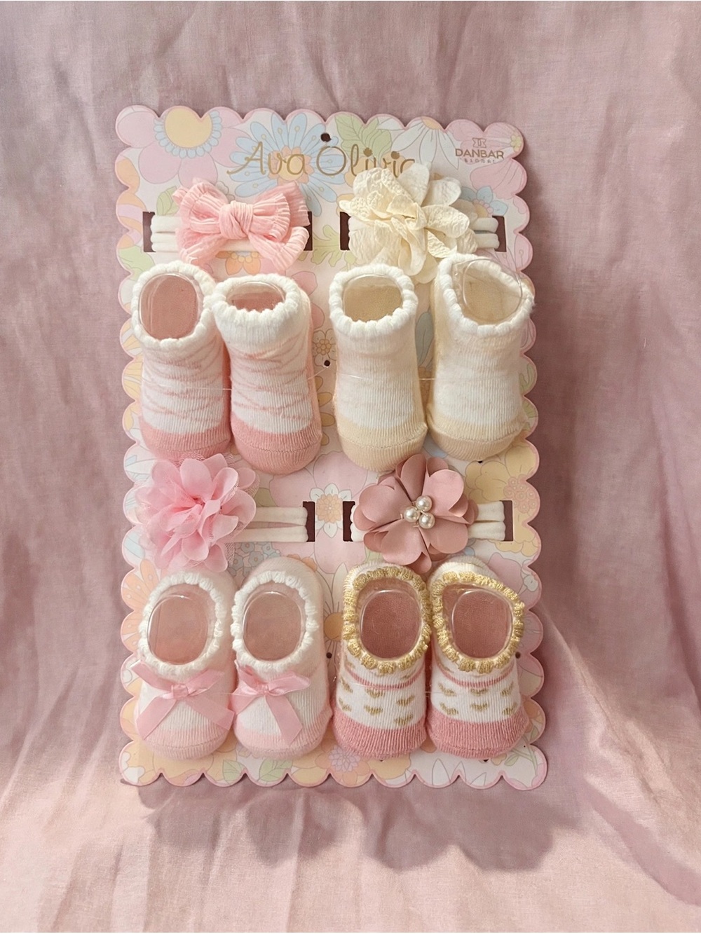Baby Sock Bootie and Headband Set - Pink & Cream